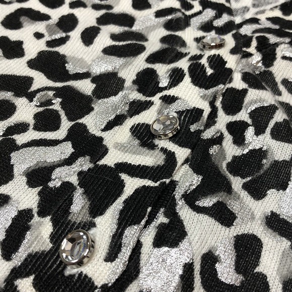 White House Black Market SMALL Long Cardigan Sweater Leopard Print Silver Button - Picture 8 of 11